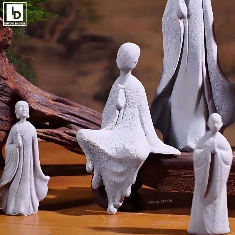 Bonsai Garden For Desk - Kamienna statuetka Buddy Mały Mnich Buddyjski